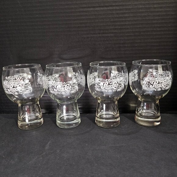Set Of 4 Pepsi Cola Drinking Glasses Vintage Retro Soda Fountain 6" Tall - Picture 1 of 12